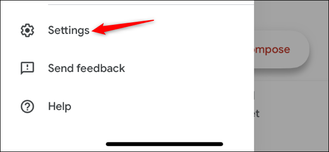 Opening the Gmail app's settings screen on iPhone.