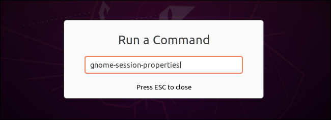 Launching gnome-session-properties from the Run a Command dialog.