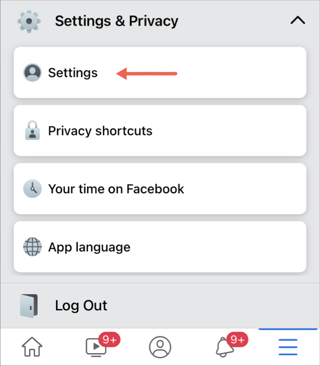 Open Settings and Privacy page on Facebook app