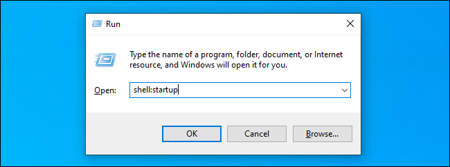 Opening the Startup folder on Windows 10.