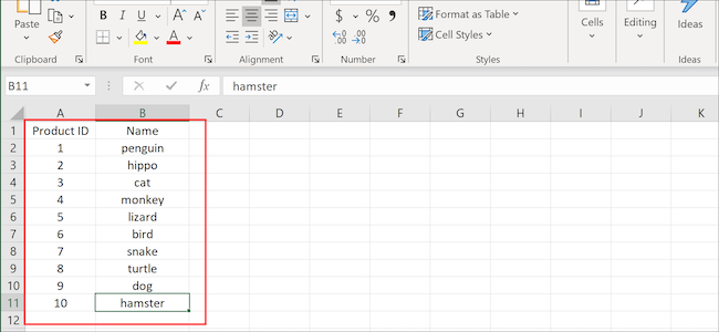 Excel columns and rows