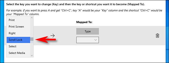 In PowerToys, select the key you want to remap.