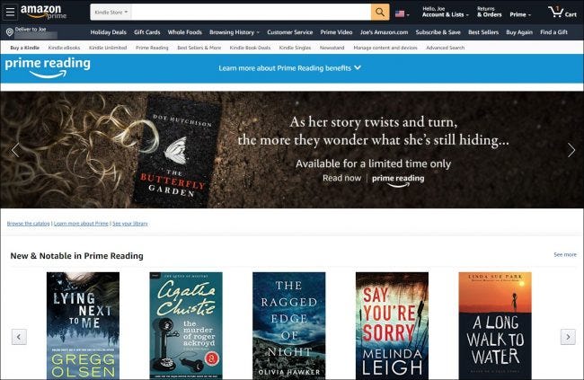 The Amazon Prime Reading home page.