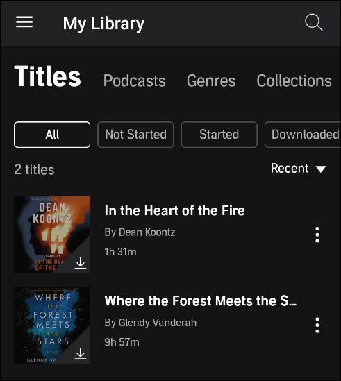 The My Library section on Audible.