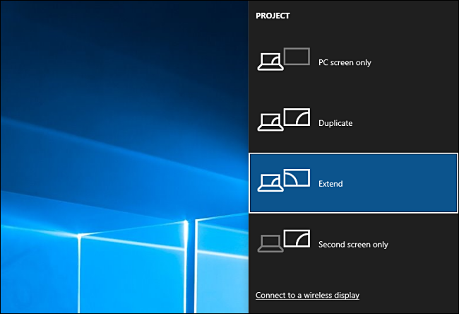 Choose Project Options in Windows 10