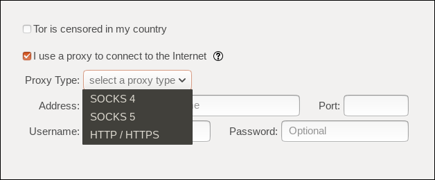 proxy type dropdown menu