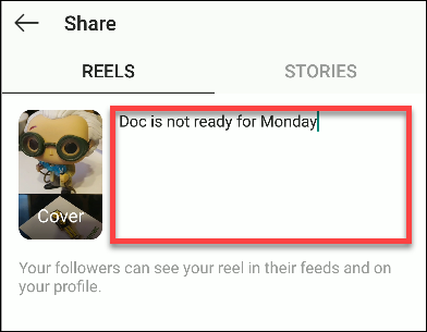 instagram reels set caption