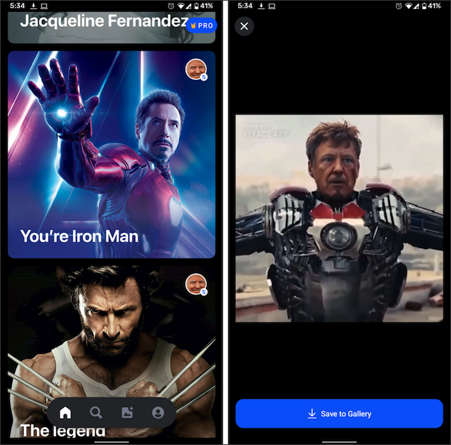 Three GIFs of movie characters in the Reface app.