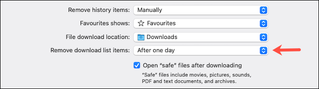 Remove download list items on Safari settings