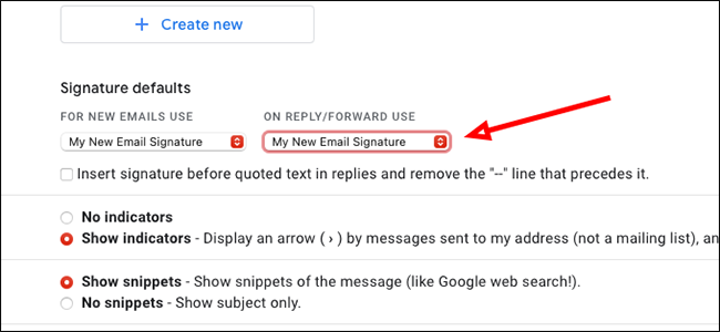 Select a signature for email replies and forwards
