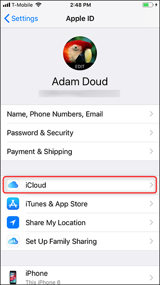 Tap iCloud.