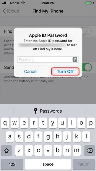 Enter your password and tap Turn Off.