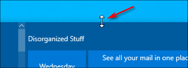 A Windows 10 resize arrow mouse cursor over the Start menu