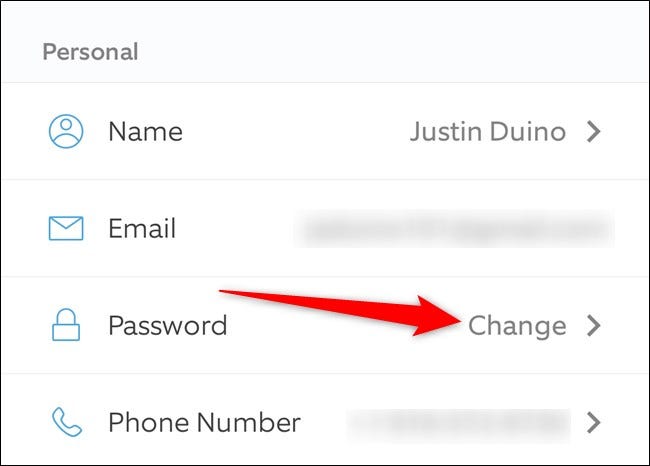 Ring Mobile App Tap Change Next to Password