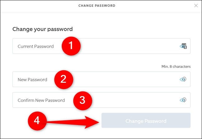 Ring Website Enter Old and New Passwords and then Click Change Password Button