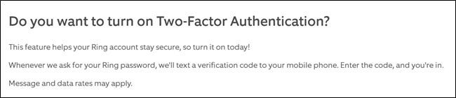 Ring Website Two Factor Authentication Info