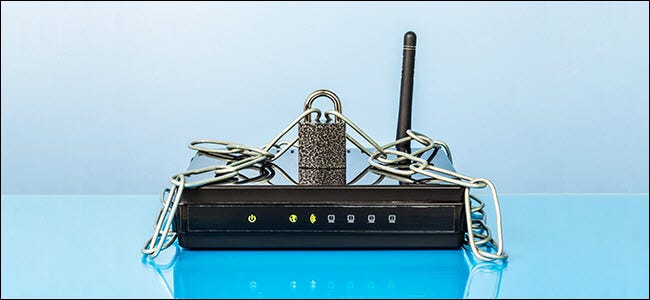Router, chain and lock. Password protected Wi-Fi network