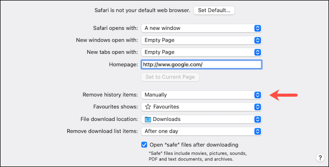 MacOS Safari general settings