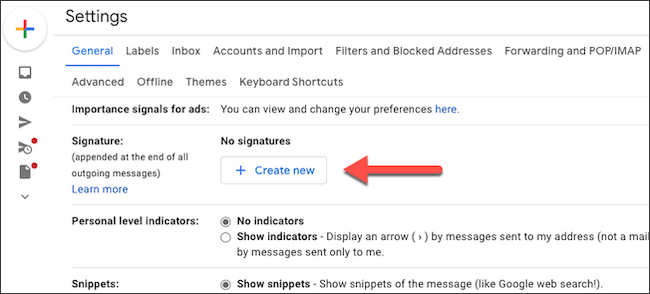 In the Signature section, click Create New.