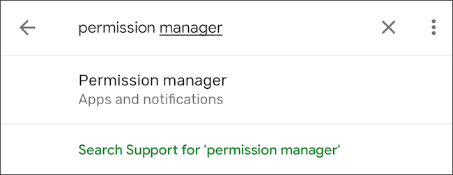 Search for permission manager in Android settings