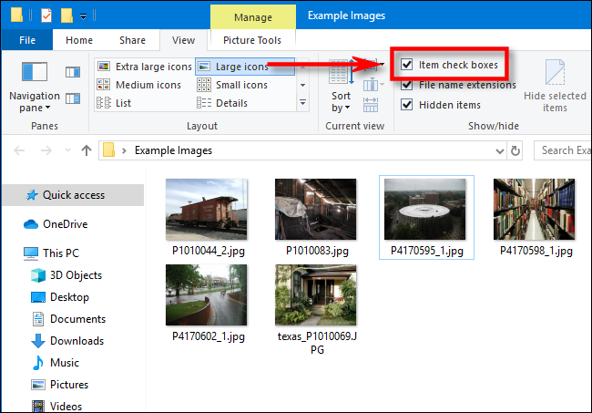 Select Item Check boxes in Windows 10