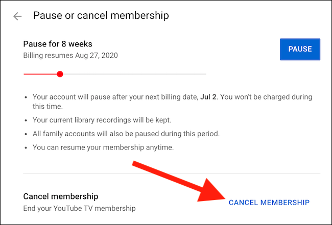 Select the Cancel Membership link