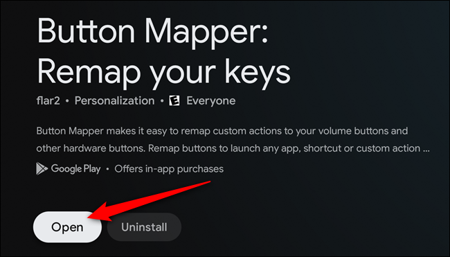 Select the Open button once the Button Mapper app is installed