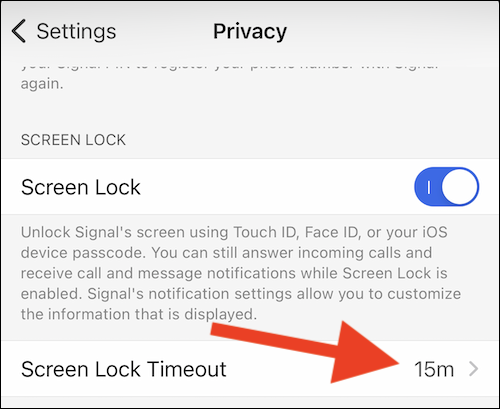 Select the Screen Lock Timeout listing