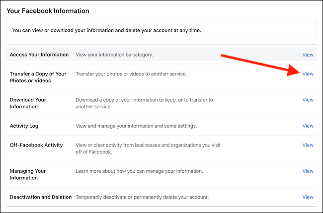 Select the View button next to Transfer a Copy Of Your Photos Or Videos