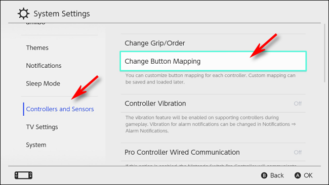 Select Change Button Mapping on Nintendo Switch