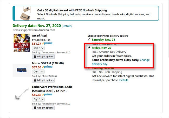 Select the FREE Amazon Day Delivery option from the list.