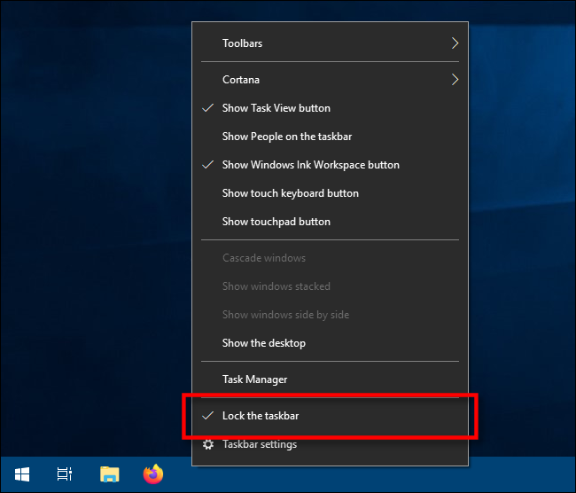 Select Lock the Taskbar in Windows 10