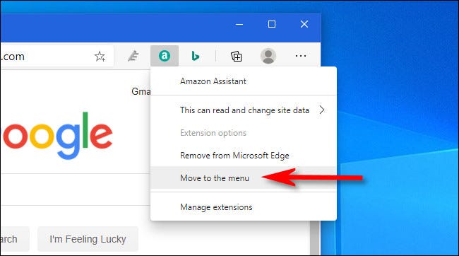 In Edge, right-click the extension icon and select Move to the menu.