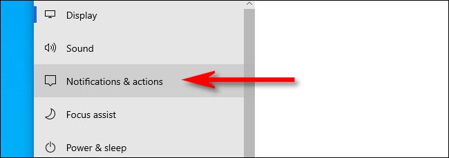 In Windows Settings, click Notifications & actions.