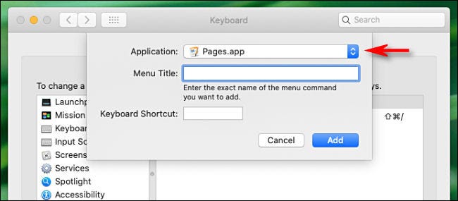 Select the application you want to have a keyboard shortcut.