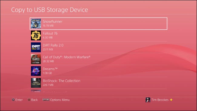 The Copy to USB Storage Device menu on PS4.