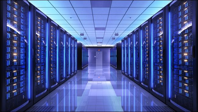 Server racks in a server room.