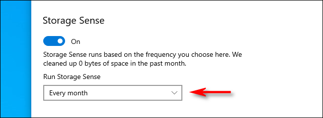 Select Storage Sense Run Interval in Windows 10 Settings