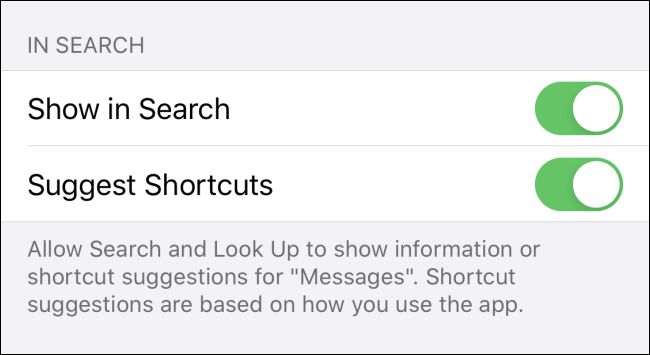 Spotlight Messages Search Settings on iPhone