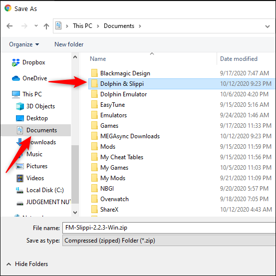 Click Documents, and then select Dolphin and Slippi as your download location.
