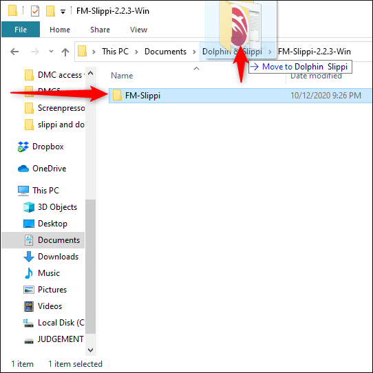 Drag and drop the FM-Slippi folder into the Dolphin and Slippi folder.