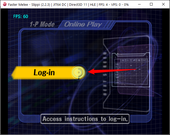Press A on your GameCube controller or emulated equivalent to log in to Slippi.