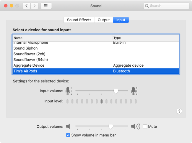 macOS Sound Input Preferences