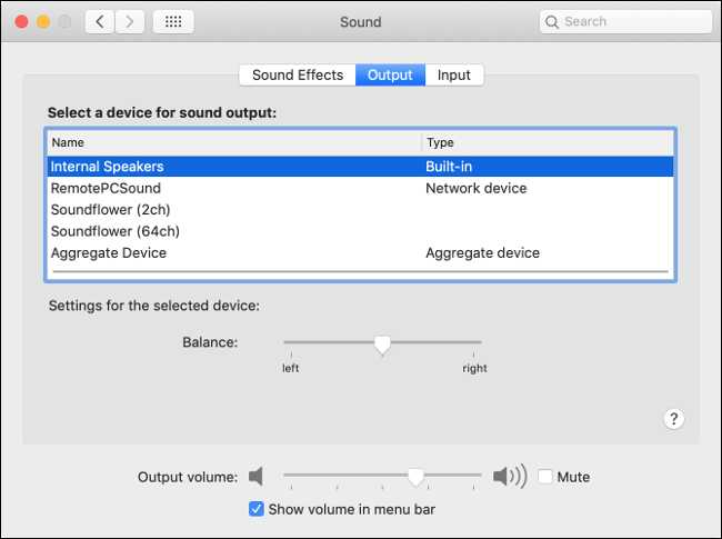 macOS Sound Output Preferences