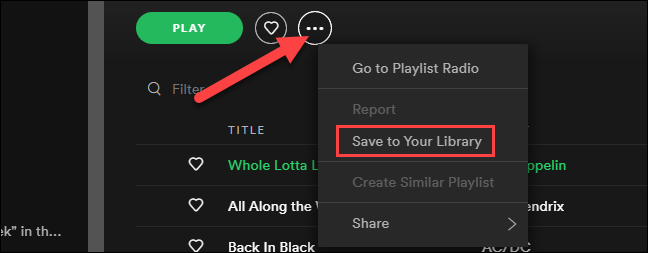 save playlist to your library