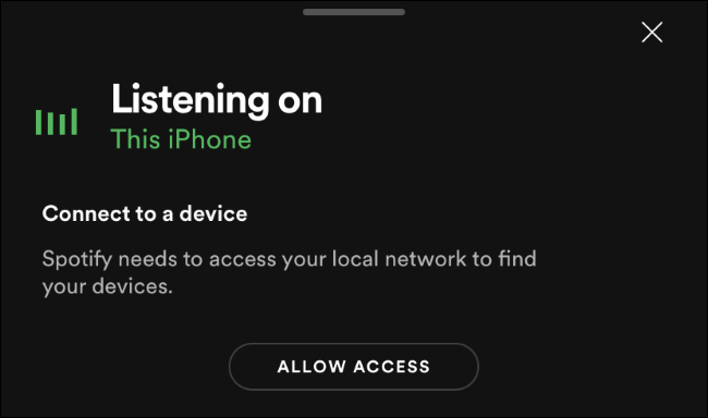 Spotify asking to scan the local network on an iPhone