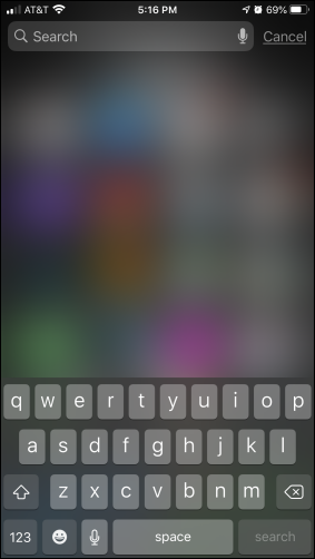 Spotlight search screen on iPhone