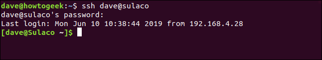 user dave connected to sulaco using ssh and a password