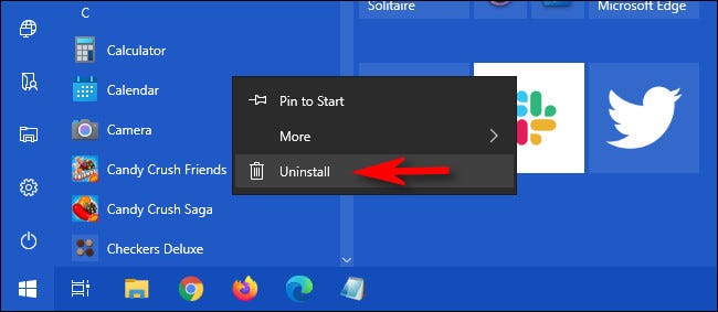 In the Windows 10 Start menu, right-click the app and select Uninstall.