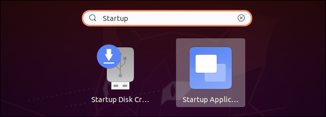 Launching the Startup Applications tool on Ubuntu.